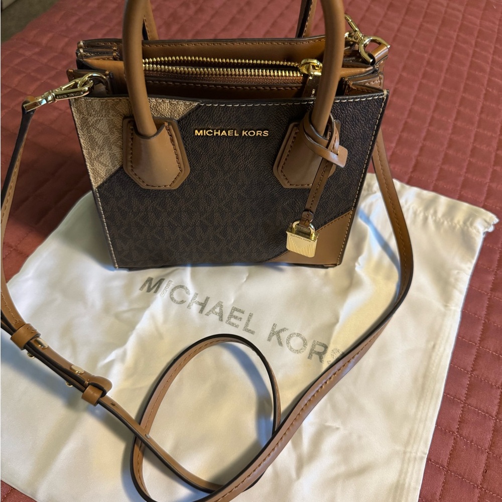 Michael Kors Brown and Tan Signiture Logo Purse